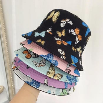 COKK Bucket καπέλο Γυναικείο καπέλο Butterfly Print Ανοιξιάτικα καλοκαιρινά καπέλα για γυναίκες άντρες Unisex καπέλο Bob διπλής όψης Hip Hop Kpop Casual Caps Νέο