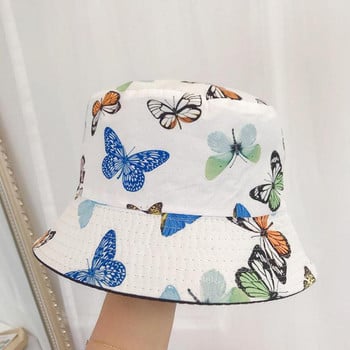 COKK Bucket καπέλο Γυναικείο καπέλο Butterfly Print Ανοιξιάτικα καλοκαιρινά καπέλα για γυναίκες άντρες Unisex καπέλο Bob διπλής όψης Hip Hop Kpop Casual Caps Νέο