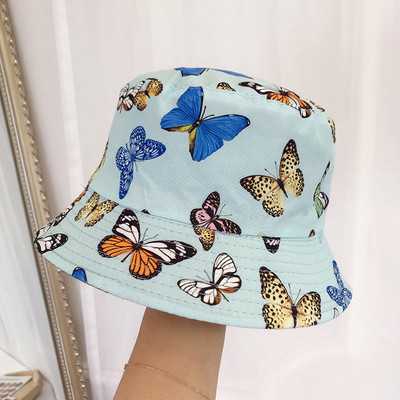 COKK Pălărie de găleată femei cu imprimeu fluture Pălării de primăvară vară pentru femei bărbați unisex pălărie Bob cu două fețe Hip Hop Kpop șepci casual Nou