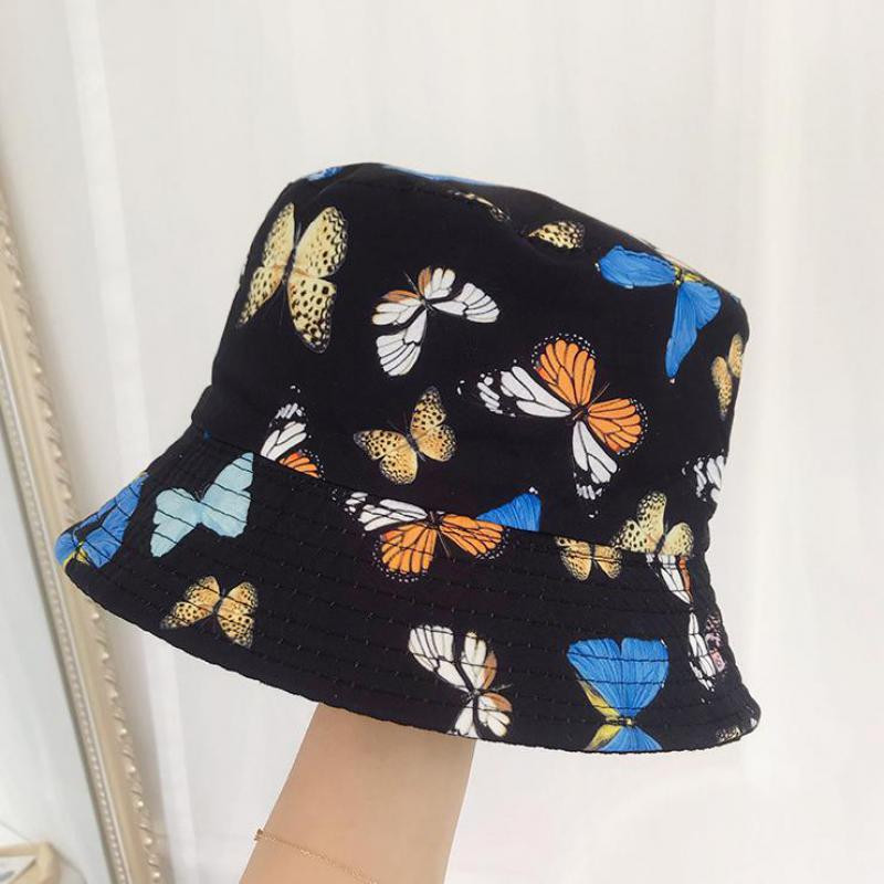 COKK Pălărie de găleată femei cu imprimeu fluture Pălării de primăvară vară pentru femei bărbați unisex pălărie Bob cu două fețe Hip Hop Kpop șepci casual Nou