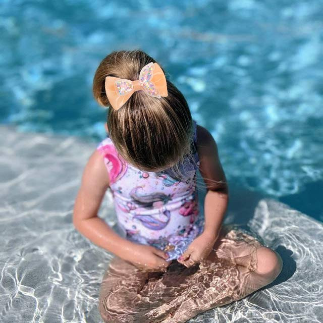 ncmama 3 inch funde cu coadă de pește cu jeleu Funde de păr impermeabile de vară Arce drăguțe de păr pentru fete Mini fundă de culoare solidă pentru copii