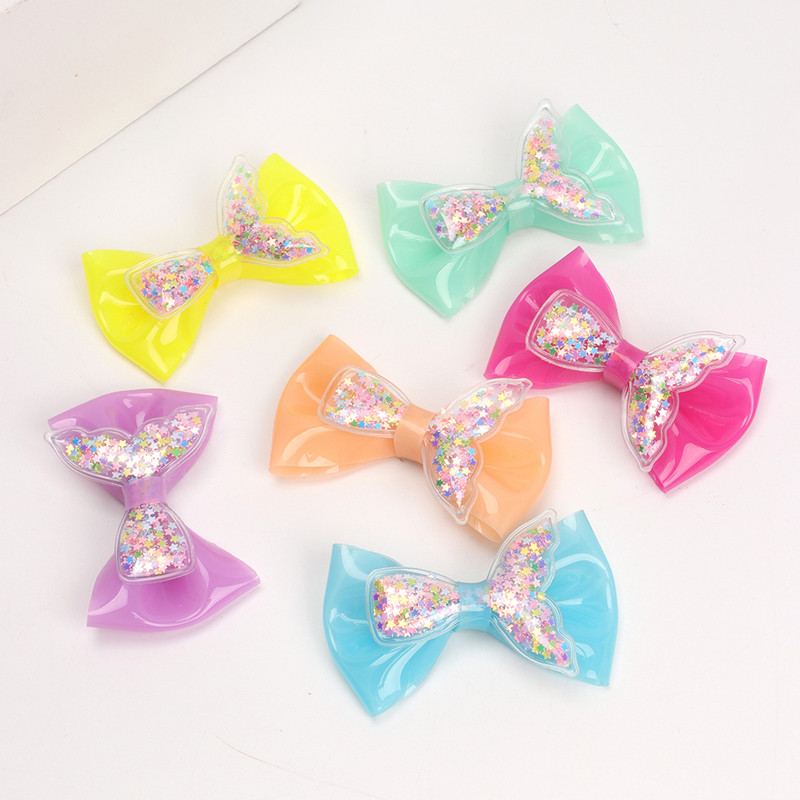 ncmama 3 inch funde cu coadă de pește cu jeleu Funde de păr impermeabile de vară Arce drăguțe de păr pentru fete Mini fundă de culoare solidă pentru copii