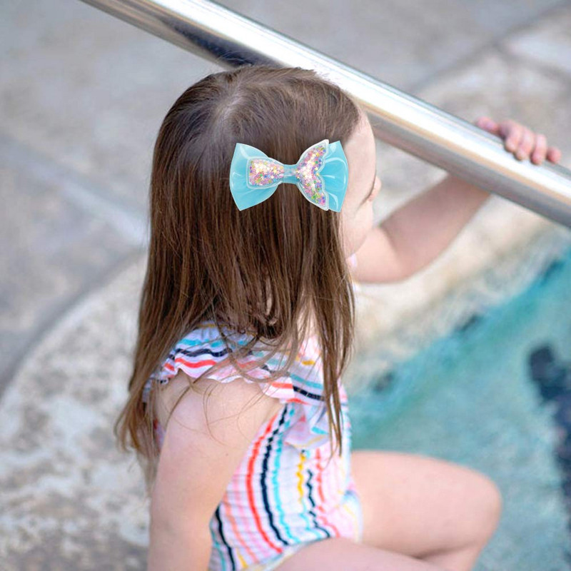 ncmama 3 inch funde cu coadă de pește cu jeleu Funde de păr impermeabile de vară Arce drăguțe de păr pentru fete Mini fundă de culoare solidă pentru copii