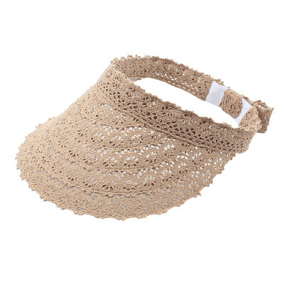 Șapcă de soare goală pentru femei de vară Pălărie de soare de plajă din dantelă Pălărie de soare tricotată Șapci portabile cu boruri largi cu protecție UV