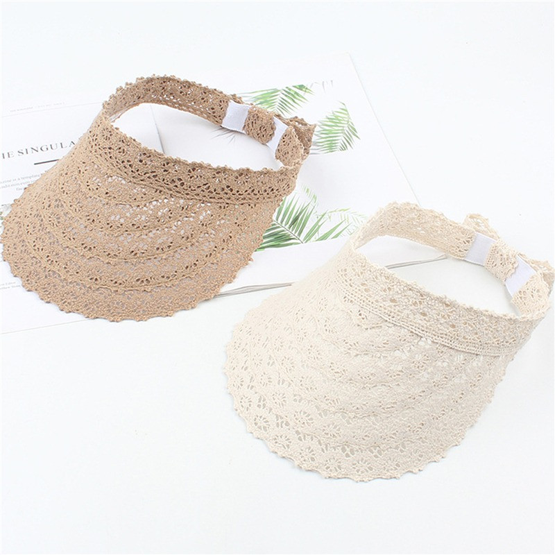 Șapcă de soare goală pentru femei de vară Pălărie de soare de plajă din dantelă Pălărie de soare tricotată Șapci portabile cu boruri largi cu protecție UV