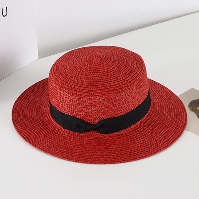 Pălărie de paie casual pentru femei, vară, retro, cu umbră plată, cu protecție solară, pălărie de plajă, cu fundă mică de călătorie