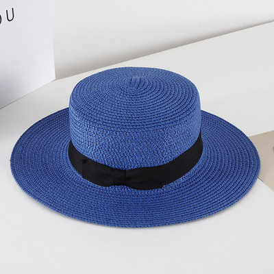 Pălărie de paie casual pentru femei, vară, retro, cu umbră plată, cu protecție solară, pălărie de plajă, cu fundă mică de călătorie