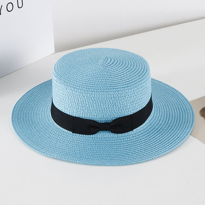 Pălărie de paie casual pentru femei, vară, retro, cu umbră plată, cu protecție solară, pălărie de plajă, cu fundă mică de călătorie