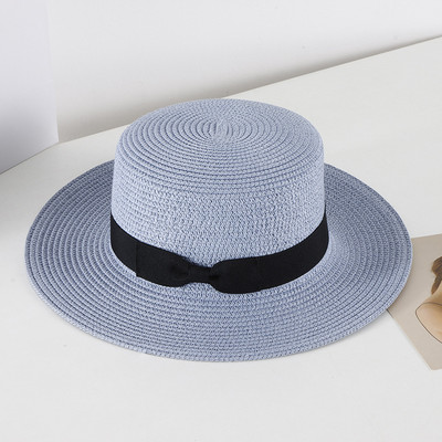 Pălărie de paie casual pentru femei, vară, retro, cu umbră plată, cu protecție solară, pălărie de plajă, cu fundă mică de călătorie