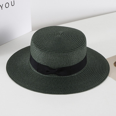Pălărie de paie casual pentru femei, vară, retro, cu umbră plată, cu protecție solară, pălărie de plajă, cu fundă mică de călătorie