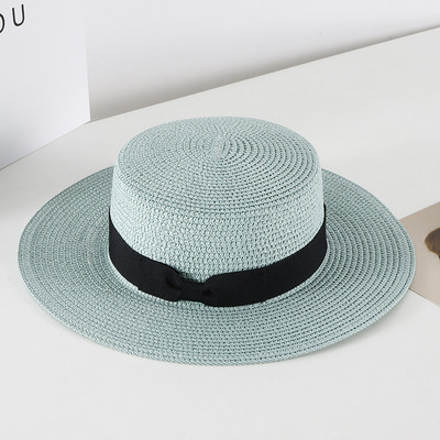Pălărie de paie casual pentru femei, vară, retro, cu umbră plată, cu protecție solară, pălărie de plajă, cu fundă mică de călătorie