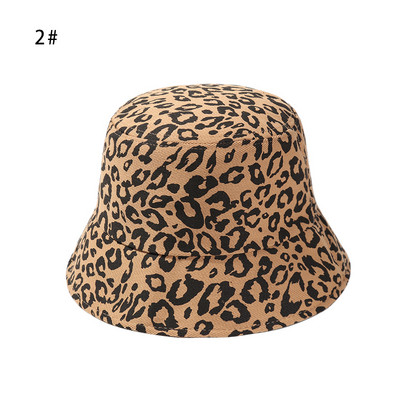 Outdoor Women napvédő UV védelem vödör kalap Fisherman Hat BeachCap Leopárdmintás