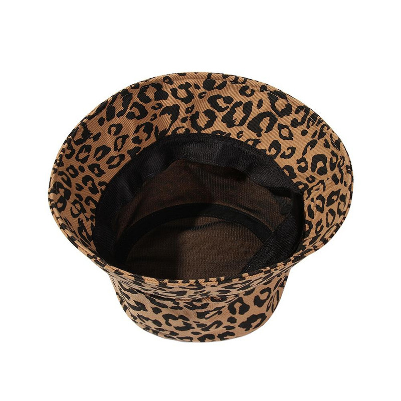 Outdoor Women napvédő UV védelem vödör kalap Fisherman Hat BeachCap Leopárdmintás