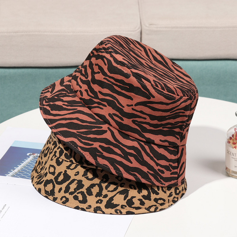 Outdoor Women napvédő UV védelem vödör kalap Fisherman Hat BeachCap Leopárdmintás