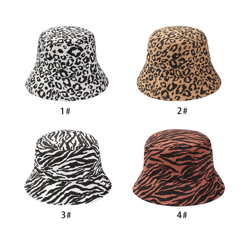 Outdoor Women napvédő UV védelem vödör kalap Fisherman Hat BeachCap Leopárdmintás