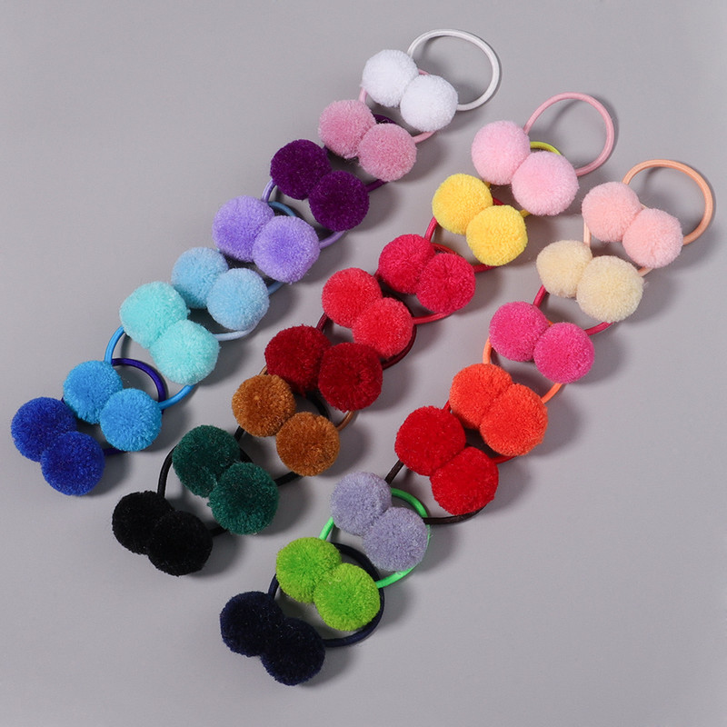 24 ks malé pevné krúžky do vlasov s dvoma kožušinovými guľôčkami, dievčenské roztomilé elastické gumičky do vlasov, vlasové doplnky, detské pokrývky hlavy, ozdoby, darček