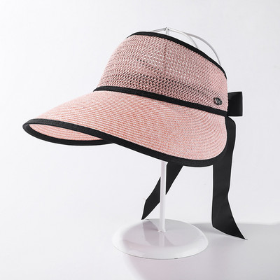 Női nyári nagy, széles karimájú, összecsukható üres felső napvédő sapka, állítható Bowknot strand napvédő szalmakalap napvédő floppy napellenző sapka