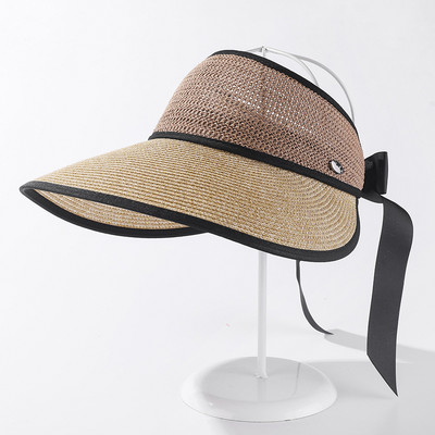 Női nyári nagy, széles karimájú, összecsukható üres felső napvédő sapka, állítható Bowknot strand napvédő szalmakalap napvédő floppy napellenző sapka