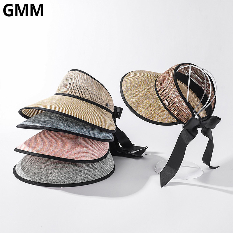 Női nyári nagy, széles karimájú, összecsukható üres felső napvédő sapka, állítható Bowknot strand napvédő szalmakalap napvédő floppy napellenző sapka