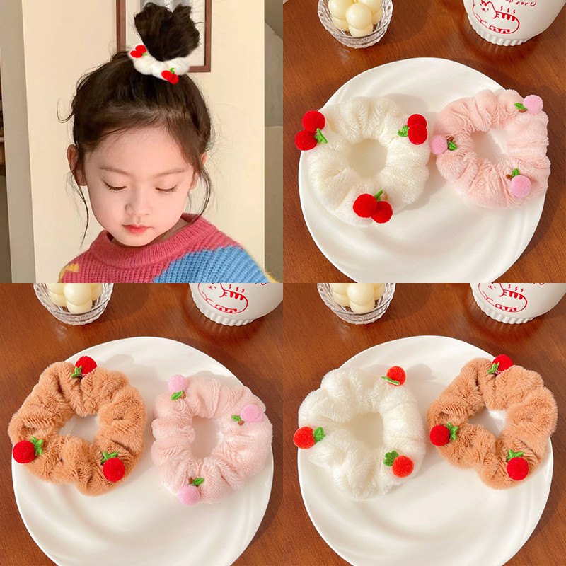 Új Gyerekek Aranyos puha plüss cseresznye Sárgarépa Scrunchis Gumiszalagok Lányok Kedves édes, rugalmas hajgumik Gyerek hajkiegészítők