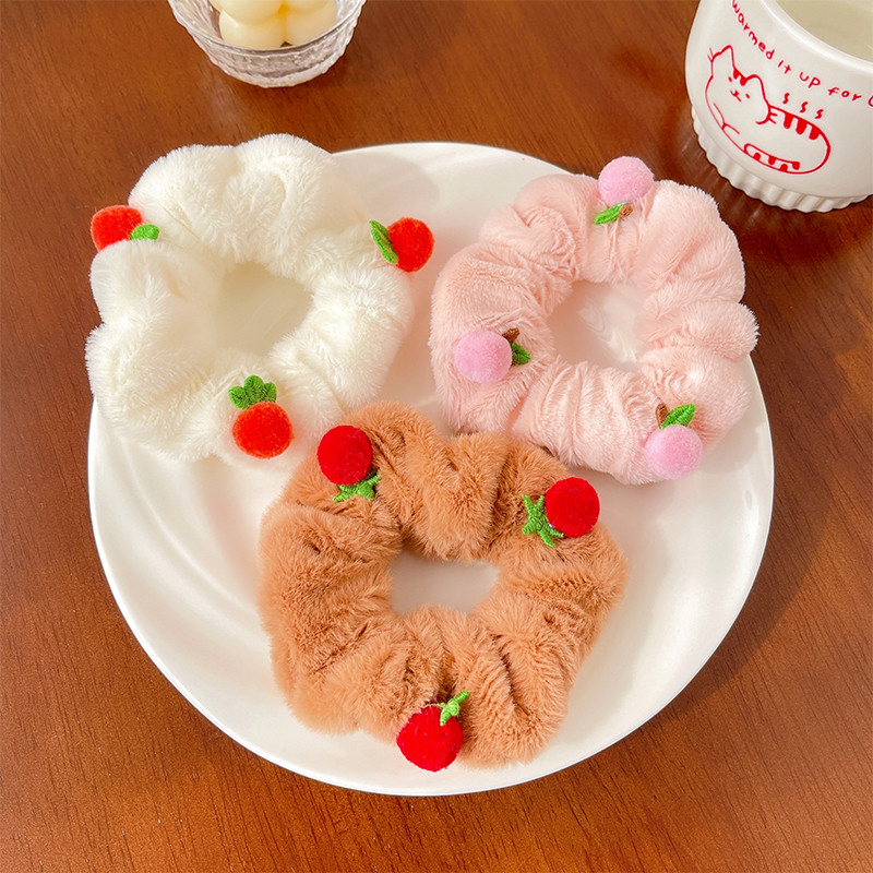 Új Gyerekek Aranyos puha plüss cseresznye Sárgarépa Scrunchis Gumiszalagok Lányok Kedves édes, rugalmas hajgumik Gyerek hajkiegészítők