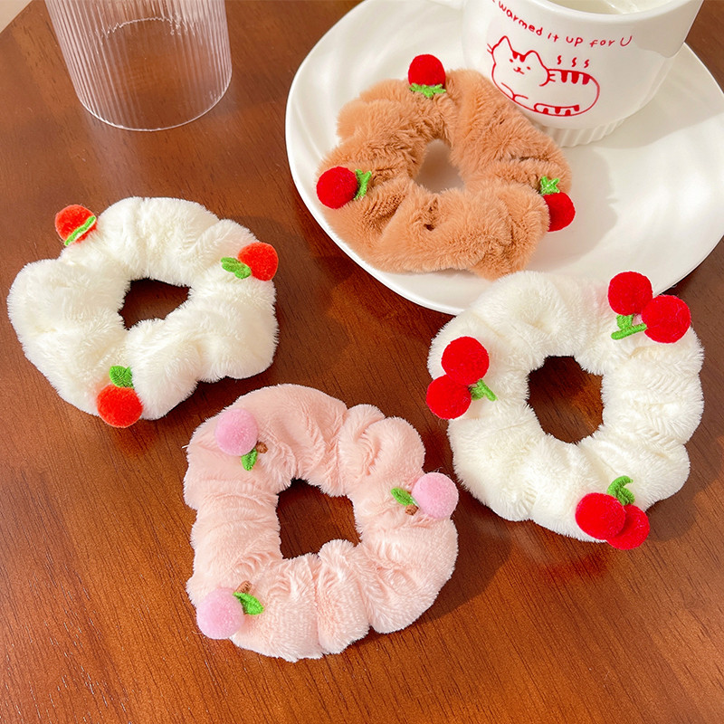 Új Gyerekek Aranyos puha plüss cseresznye Sárgarépa Scrunchis Gumiszalagok Lányok Kedves édes, rugalmas hajgumik Gyerek hajkiegészítők