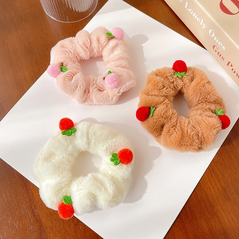 Új Gyerekek Aranyos puha plüss cseresznye Sárgarépa Scrunchis Gumiszalagok Lányok Kedves édes, rugalmas hajgumik Gyerek hajkiegészítők