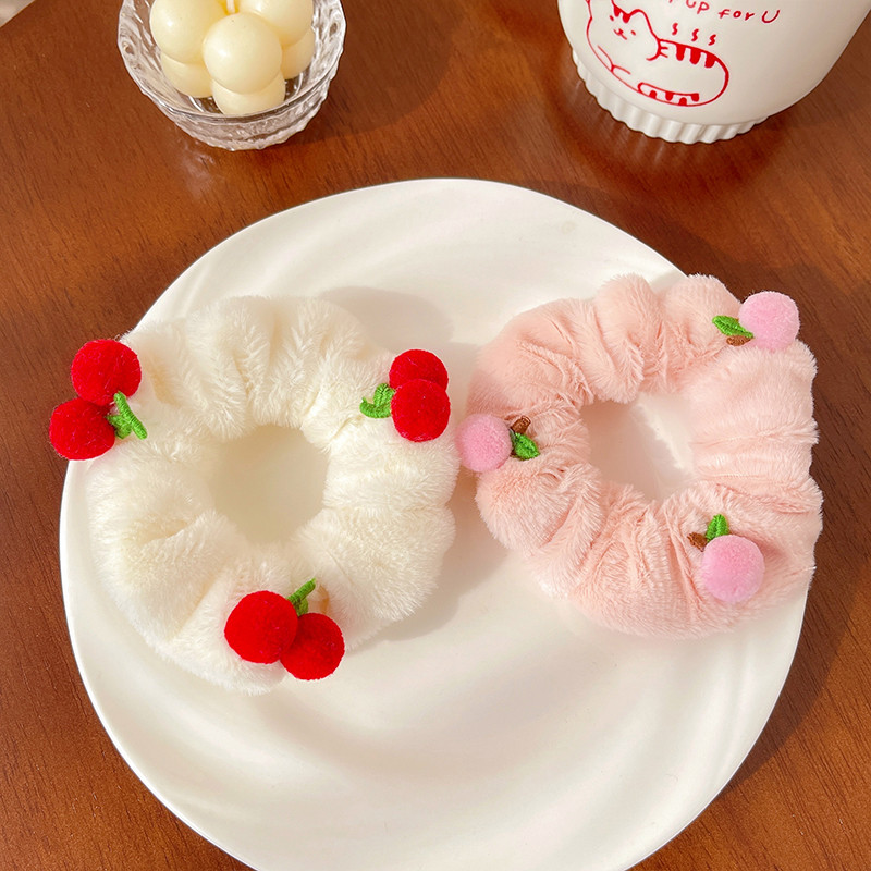 Új Gyerekek Aranyos puha plüss cseresznye Sárgarépa Scrunchis Gumiszalagok Lányok Kedves édes, rugalmas hajgumik Gyerek hajkiegészítők