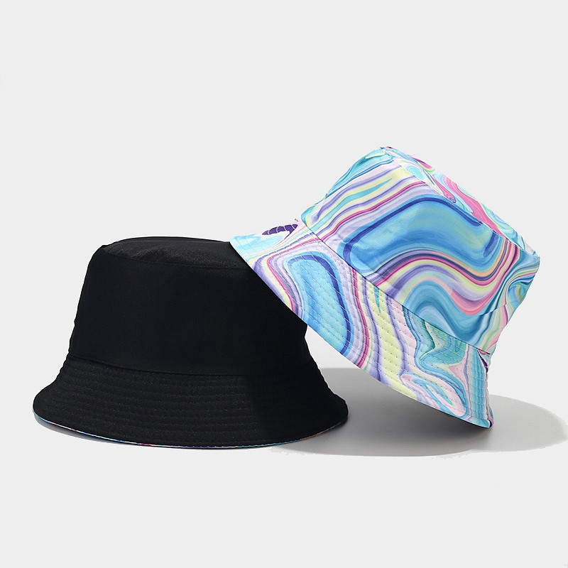 Jauna krāsaina grafiti divpusēja valkājama Panamas kausa cepure salokāma ceļojumu aizsardzība pret sauli, grozāma pludmales cepure zvejnieka cepure
