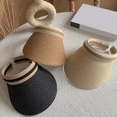 Dámsky klobúk s prázdnym vrchom, letný vonkajší slnečný clona, slnečník, opaľovací krém, slamený klobúk, jednofarebný, veľký, široký okraj, plážová čiapka