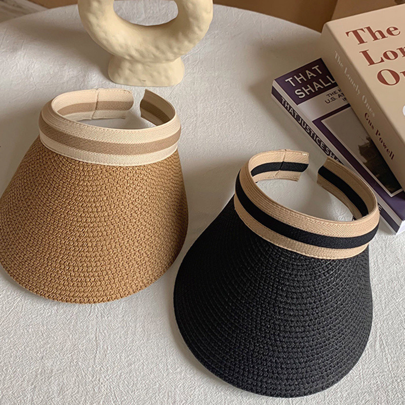 Dámsky klobúk s prázdnym vrchom, letný vonkajší slnečný clona, slnečník, opaľovací krém, slamený klobúk, jednofarebný, veľký, široký okraj, plážová čiapka