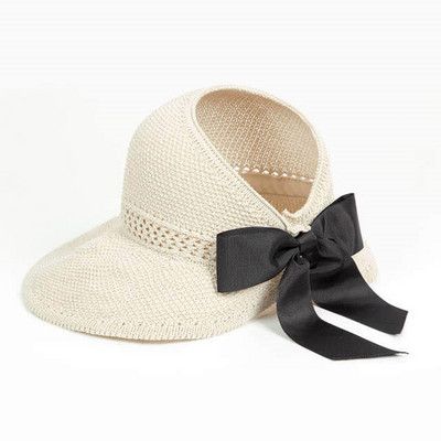 Γυναικείο καπέλο καλοκαιρινής ηλιοθεραπείας Μαύρο παπιγιόν Πτυσσόμενο ρυθμιζόμενο αναπνέον καπέλο προστασίας από υπεριώδη ακτινοβολία τόπλες Άδειο καπέλο παραλίας για ταξίδια