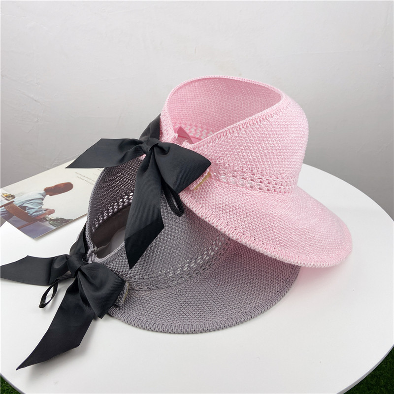 Ženska ljetna kapa sa šiltom za sunce, crna mašna, sklopiva, podesiva, prozračna, UV-zaštitna kapa, prazna kapa za plažu u toplesu, za putovanja