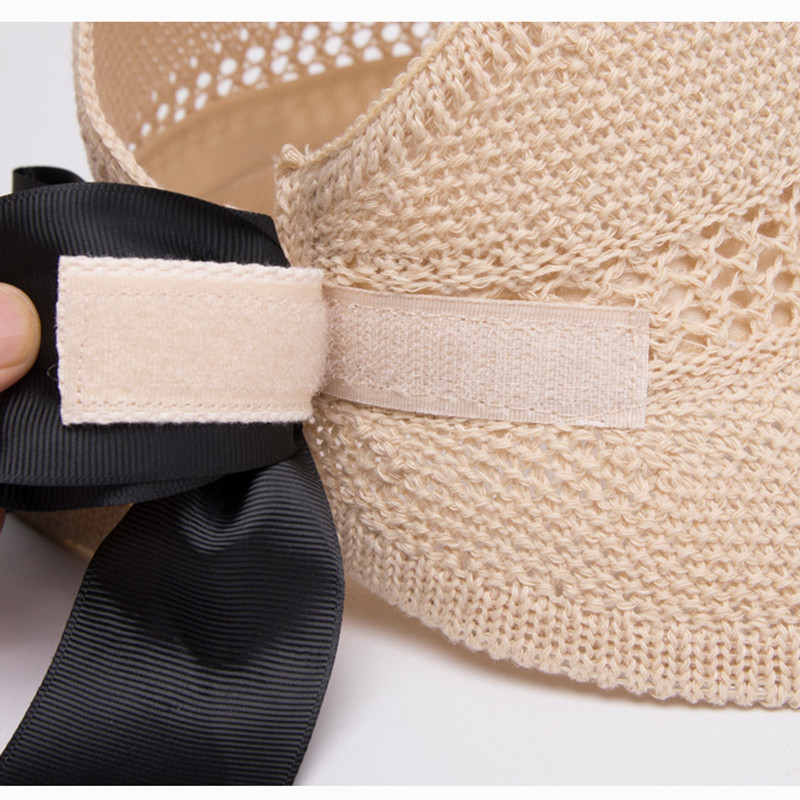 Ženska ljetna kapa sa šiltom za sunce, crna mašna, sklopiva, podesiva, prozračna, UV-zaštitna kapa, prazna kapa za plažu u toplesu, za putovanja