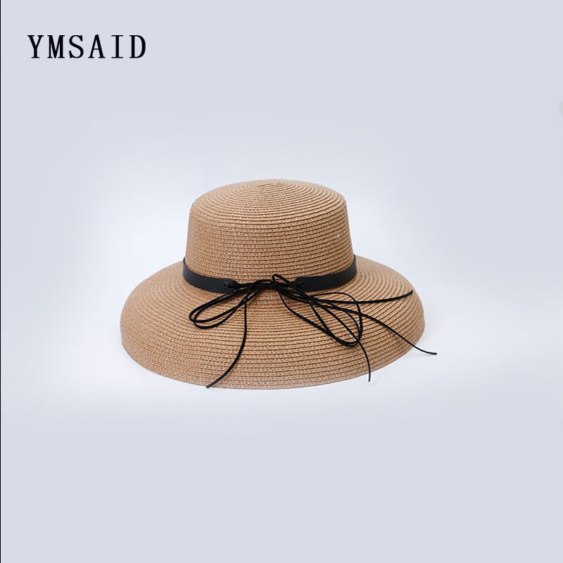 Ymsaid Ljetni slamnati šešir za žene Grace Fashion Elegantna mašna Lady Wide Brim Floppy Beach Ženski šešir od sunca