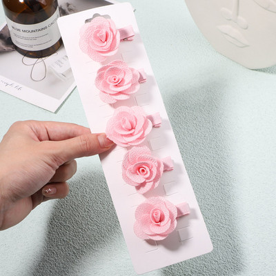 5Pcs/Set Veleprodajne slatke ruže Male kopče za kosu za djecu Djevojčice Čvrste ukosnice Ukosnice Pokrivala za glavu Modni dodaci za kosu