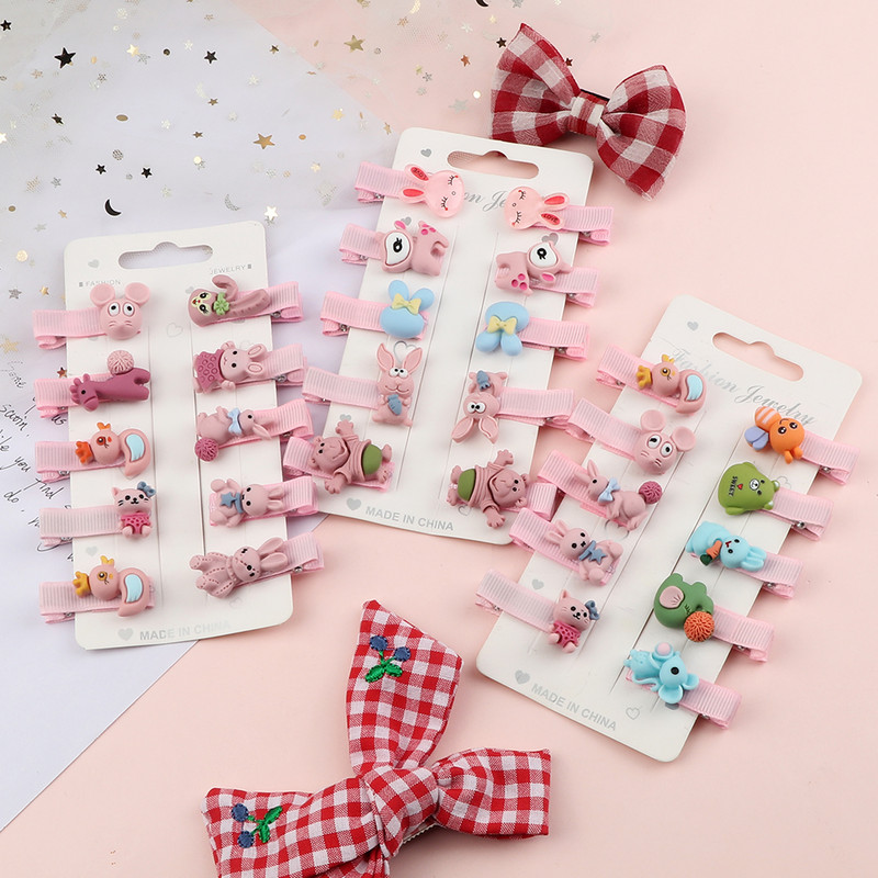 10 buc/set Seturi de accesorii pentru agrafe de păr, ursuleț iepure, animale din desene animate, breton, ac de păr lateral, barete, accesorii pentru cap, cadou pentru fete și copii