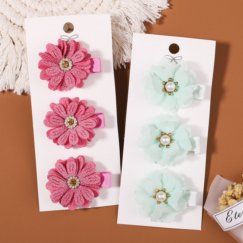 3 kom/set slatke latice cvijeća Ukosnice za djecu Djevojčice Slatke kopče za kosu od bisernog šifona Ukosnice Pokrivala za glavu Modni dodaci za kosu