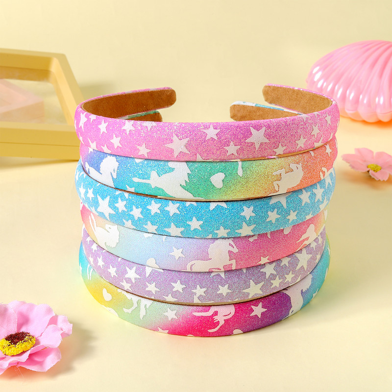 1 ks svietiace jednorožcové čelenky pre dievčatá, farebné trblietavé hviezdicové vzory, detské darčeky do vlasov, vlasové doplnky