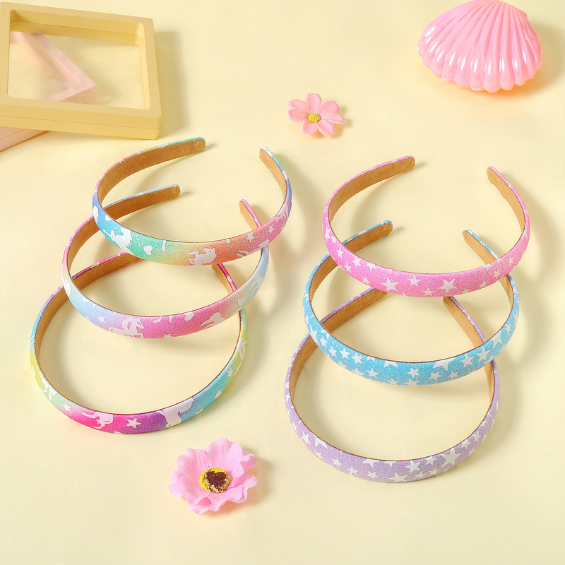 1 ks svietiace jednorožcové čelenky pre dievčatá, farebné trblietavé hviezdicové vzory, detské darčeky do vlasov, vlasové doplnky