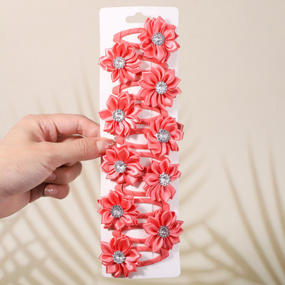 10 bucăți/set agrafe de păr cu stras cu flori de culoare uni pentru copii agrafe BB lucrate manual Agrafe de păr Accesorii de păr la modă pentru fete