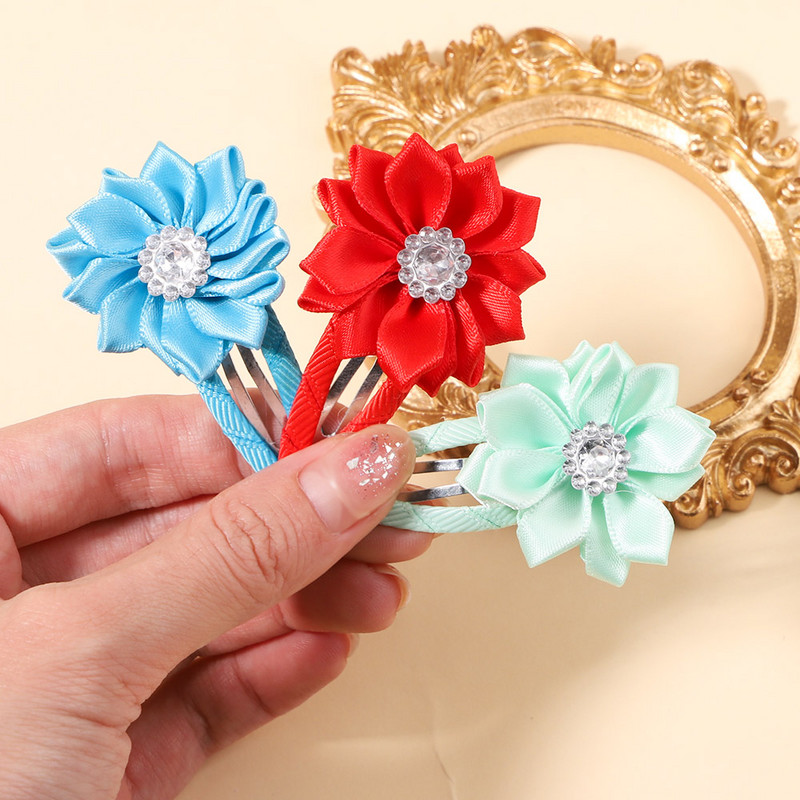 10 bucăți/set agrafe de păr cu stras cu flori de culoare uni pentru copii agrafe BB lucrate manual Agrafe de păr Accesorii de păr la modă pentru fete