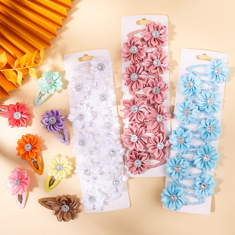 10 bucăți/set agrafe de păr cu stras cu flori de culoare uni pentru copii agrafe BB lucrate manual Agrafe de păr Accesorii de păr la modă pentru fete