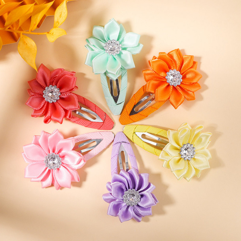 10 bucăți/set agrafe de păr cu stras cu flori de culoare uni pentru copii agrafe BB lucrate manual Agrafe de păr Accesorii de păr la modă pentru fete