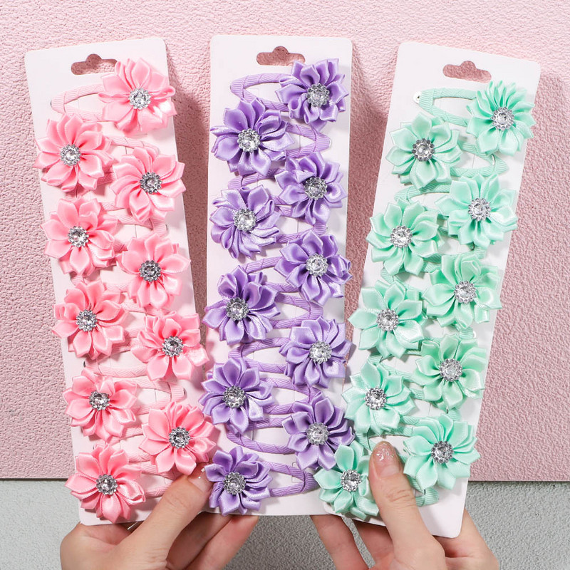 10 bucăți/set agrafe de păr cu stras cu flori de culoare uni pentru copii agrafe BB lucrate manual Agrafe de păr Accesorii de păr la modă pentru fete
