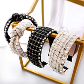 Szövet kockás Vintage Retro haj Sálpánt masni hajpánt női lányoknak Korea fejpántok divatos kiegészítők