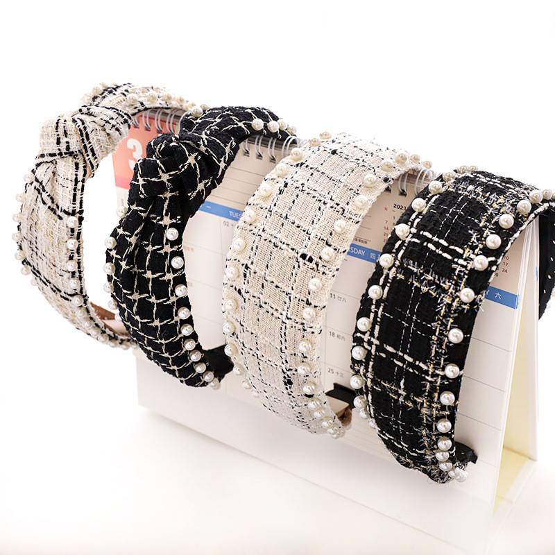 Szövet kockás Vintage Retro haj Sálpánt masni hajpánt női lányoknak Korea fejpántok divatos kiegészítők