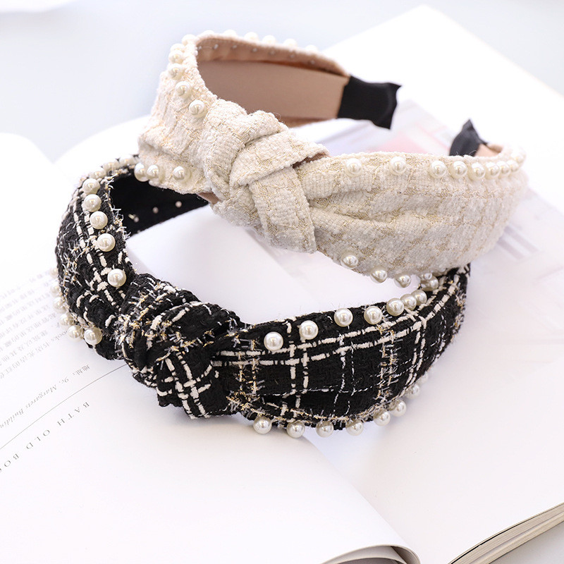 Szövet kockás Vintage Retro haj Sálpánt masni hajpánt női lányoknak Korea fejpántok divatos kiegészítők