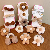 Inel de păr pentru copii, floare, cap de perlă, frânghie, podoabă de păr, fetiță, cravată fluture, banda de păr, din piele, frânghie pentru chifteluță