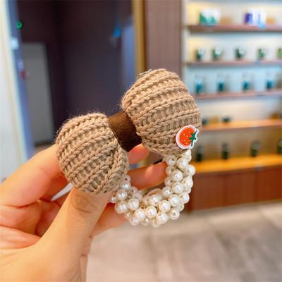 Inel de păr pentru copii, floare, cap de perlă, frânghie, podoabă de păr, fetiță, cravată fluture, banda de păr, din piele, frânghie pentru chifteluță